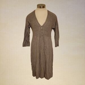 Y2K Cottagecore Monsoon Midi Dress Cotton Blend Crochet V-Neck Medium Size 8-10